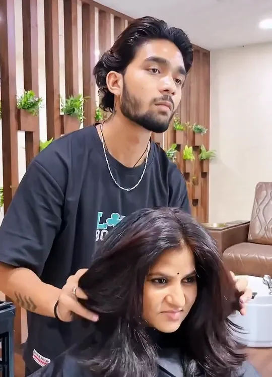 A women's haircut and blow-dry.